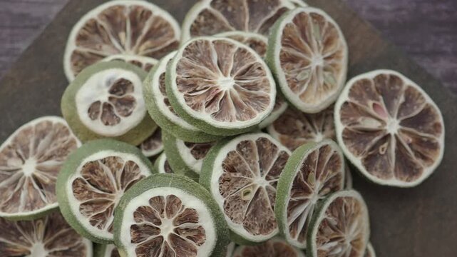 Dried lime slices ready for use in various dishes