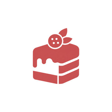 Red Cake Slice Icon with Cherry on Top