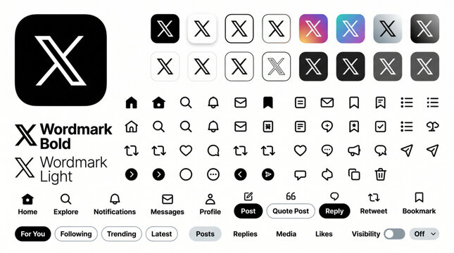 X Social Media App Logo and Icons Vector Collection with Navigation Buttons Wordmarks UI Design Elements and Interface Symbols for Web and Mobile Development Black and White Graphics