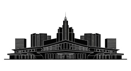 Obraz premium Modern city skyline silhouette, urban architecture icon