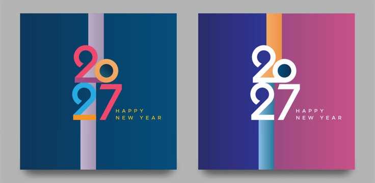 Set of Happy New Year 2027 logo design template with numbers and typography. 