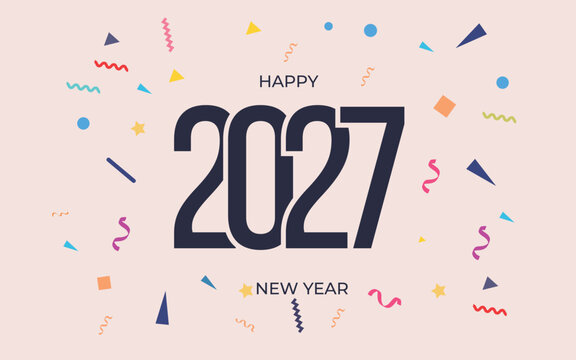 Happy New Year 2027 Celebration with Fireworks on white Background. 