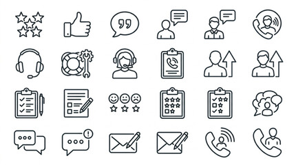 Obraz premium Customer service and feedback icon set for communication and support.
