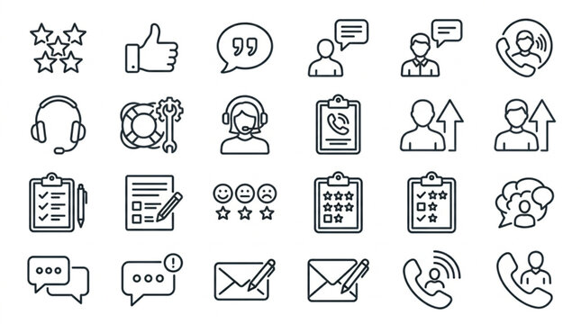 Customer service and feedback icon set for communication and support.