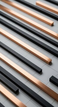 Metallic bars, copper and black, industrial materials, texture background