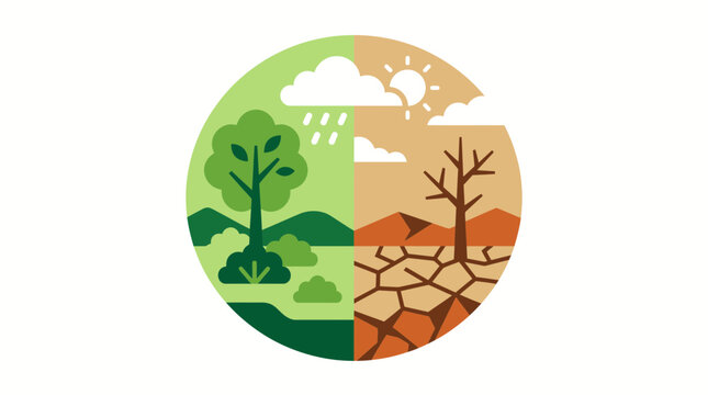 Climate Change Concept Vector Illustration Showing Environmental Contrast Between Nature and Drought