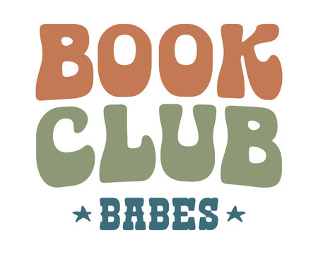 Book club babes quote lettering retro boho art
