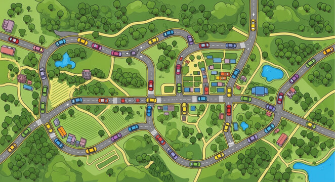 Aerial view of a busy city intersection with traffic congestion.