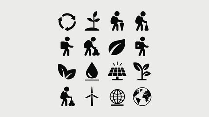 Obraz premium Set of 16 Black Environmental and Recycling Icons Vector