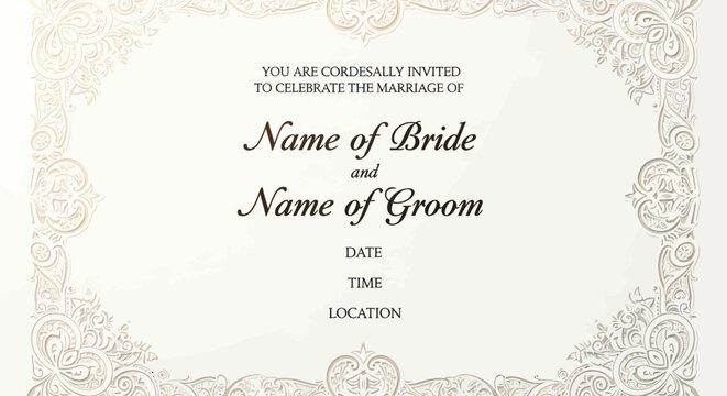 Elegant Wedding Invitation Card with Ornate Border - Save the Date, Marriage Announcement