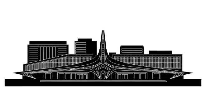 TWA Flight Center terminal building silhouette vector illustration