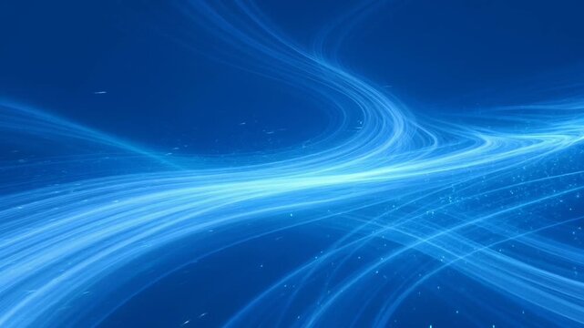 Glowing blue light trails on dark background.