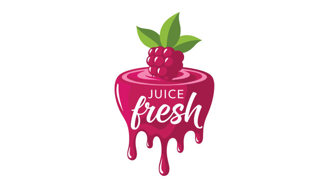 Professional logo for Juice Fresh featuring a large pink raspberry dripping with juice and three green leaves on top.