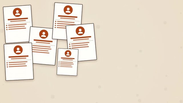 Resume applications animation showing many CVs for recruitment and job search concept