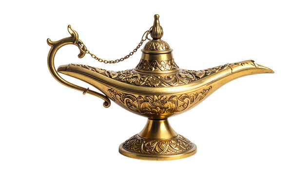 Ornate Golden Aladdin Magic Lamp Isolated Transparent Background