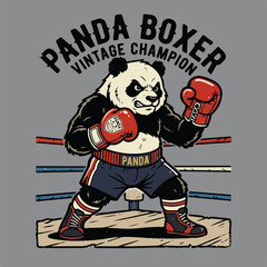 Naklejka premium retro vintage vector style of a panda boxer wearing classic red boxing gloves.