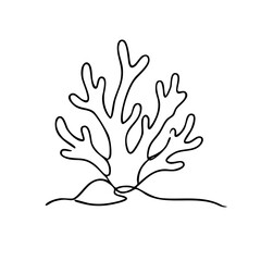 Fototapeta premium Continuous One Line Drawing of Seaweed. Minimalist Marine Coral Plant Art. Black and White Simple Ocean Life Outline.