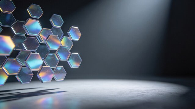 Holographic hexagonal tiles floating 3D