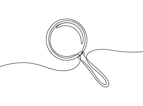A single line drawing of a magnifying glass searching for answers while symbolizing discovery and investigation