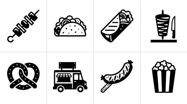 Collection of Street Food Icons and Symbols.
