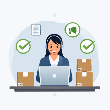 Customer Service Representative with Boxes and Checkmarks