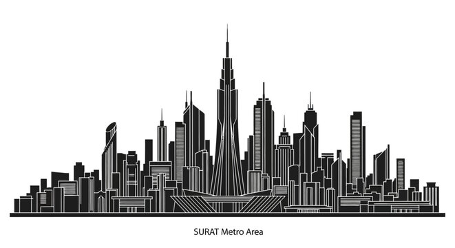 Surat Metro Area Skyline Silhouette Vector Illustration