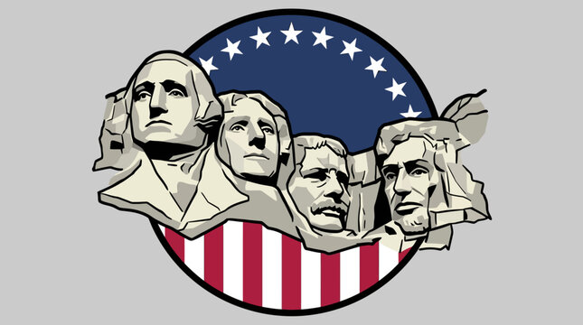 Iconic Mount Rushmore National Memorial carved into a mountainside with American flag details