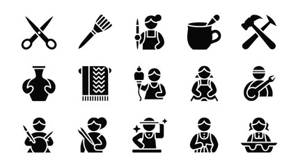 Obraz premium Set of 15 Black Glyph Crafting and Hobby Icons Vector