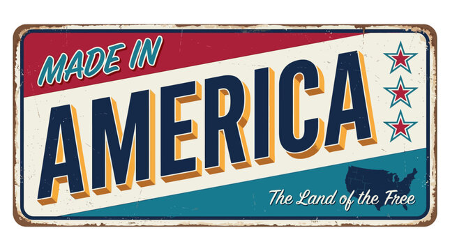 Patriotic vintage 'Made in America' plate, a symbol of national pride, featuring stars and a distressed USA map