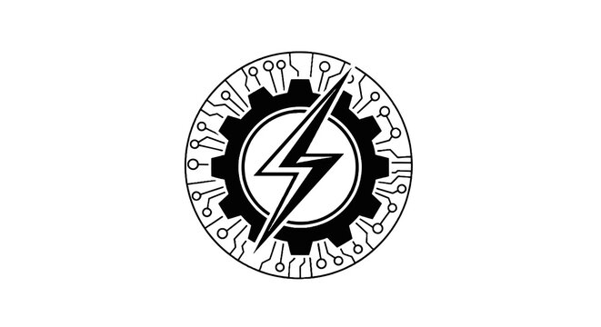 Black and white lightning bolt logo.