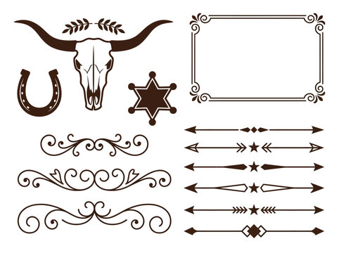 Diverse Vector Collection of Classic Western Emblems Rustic Frontier Symbols and Vintage Decorative Ornaments