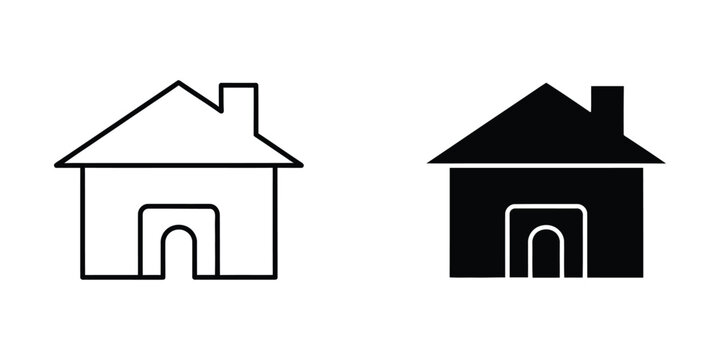 Simple black and white house icons with door arch