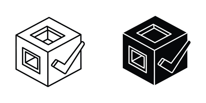 Isometric checkmark box icon with empty square cutout