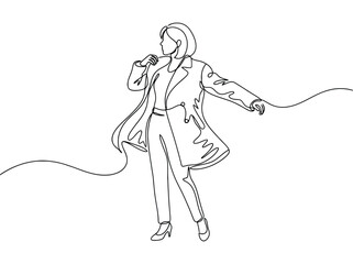 Fototapeta premium Woman in coat and trousers with confidence while striking a pose on white background with wavy lines