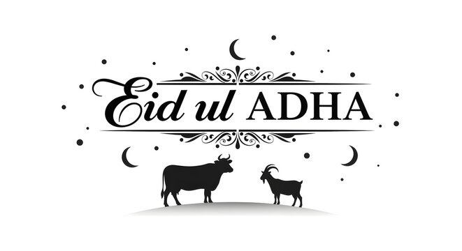 Eid al adha mubarak greeting cow goat crescent moon islamic holiday design