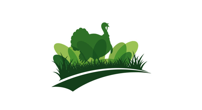 Green Illustrated Turkey Bird Amongst Grass and Leaves.