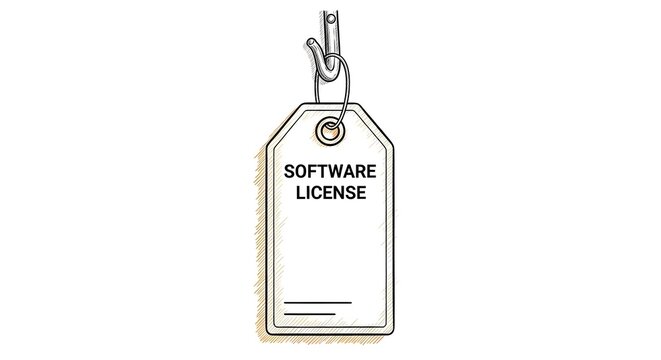 Blank software license tag illustration with hand loop.