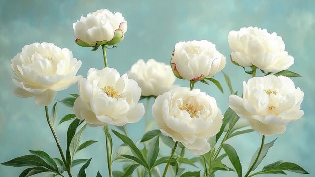 selective focus white peony bouquet in soft light