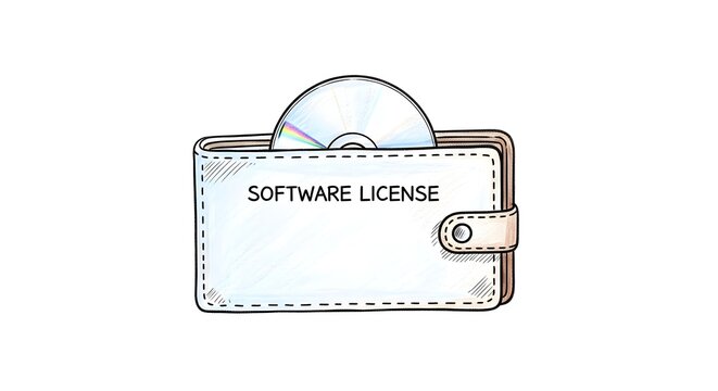 Illustration of Software License Wallet with Compact Disc.