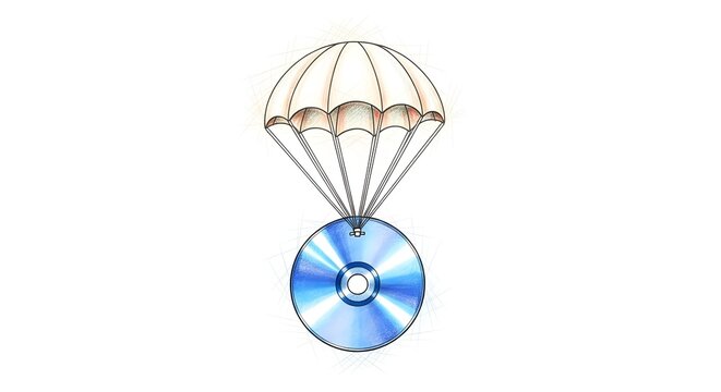 Compact Disc Descending With Open Parachute Illustration.