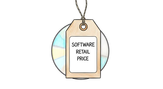 Software Retail Price Tag With Compact Disc Illustration.