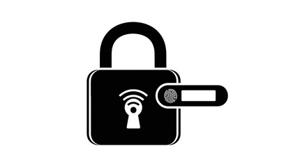 Digital padlock with wireless symbol. © Baskara