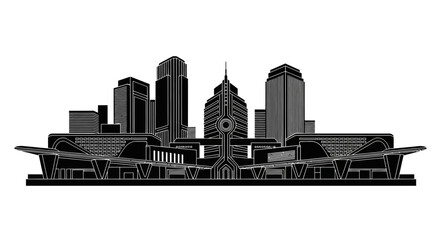 Obraz premium Omaha City Skyline Silhouette Illustration, Minimalist Urban Design