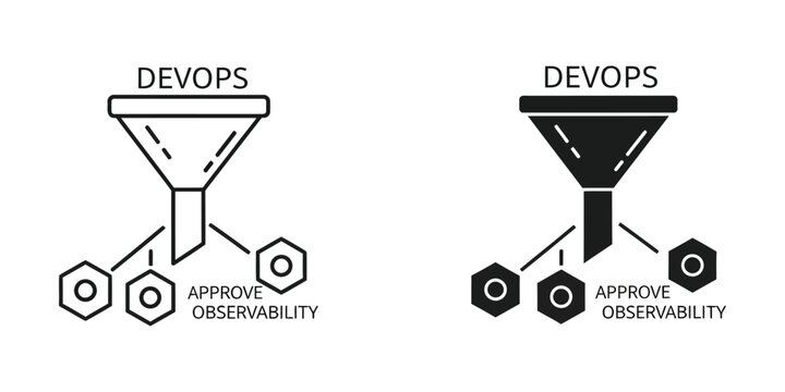 Devops approval funnel with observability icons