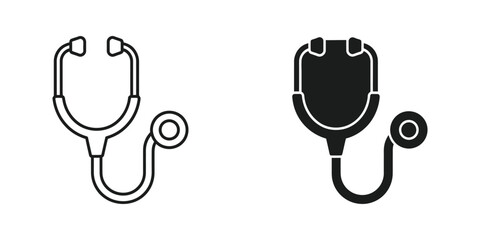 Naklejka premium Modern stethoscope icon with black and white style design