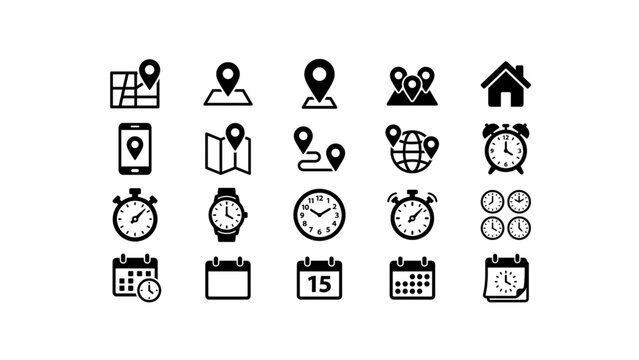 Creative schedule icons featuring reminders, calendars, clocks, and planner symbols.