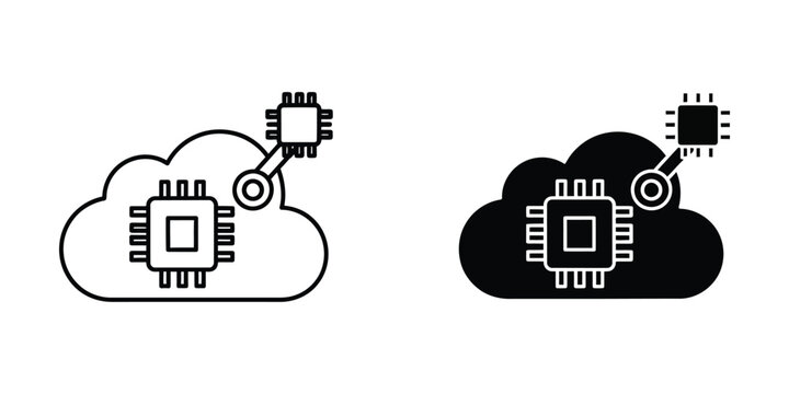 Cloud computing server connection icons with microchip symbols