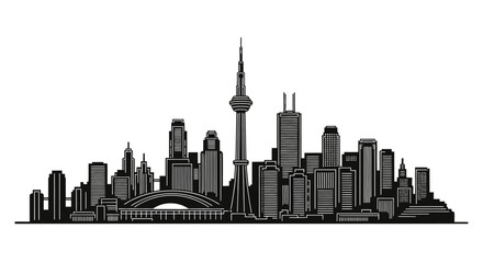 Naklejka premium Toronto City Skyline Silhouette with CN Tower, Urban Vector Art