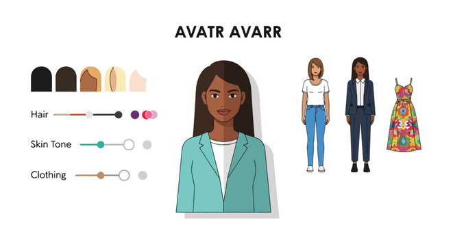 Illustration of customizable avatar options.