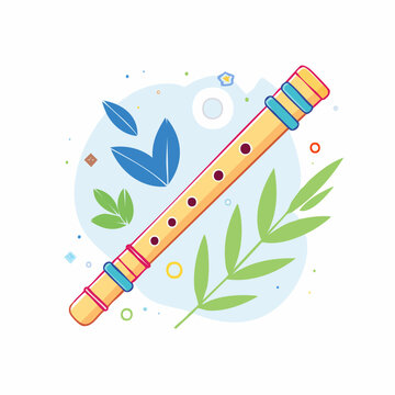 Bamboo Flute with Leaves and Abstract Shapes